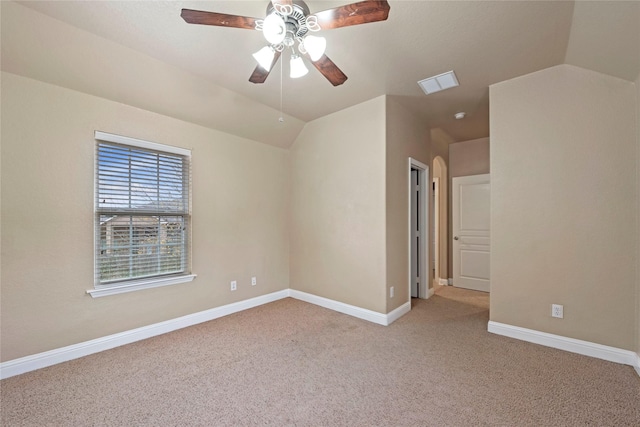 interior space featuring vaulted ceiling and ceiling fan