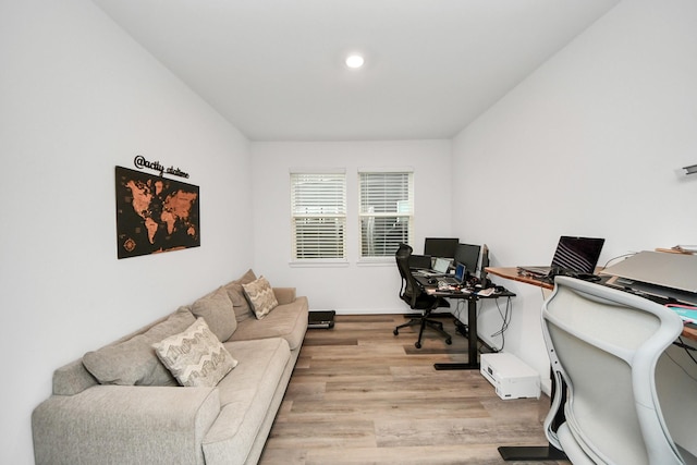 home office featuring light hardwood / wood-style floors