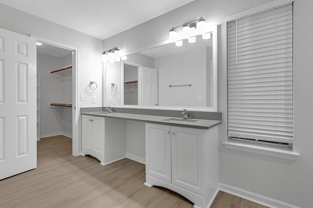 bathroom featuring hardwood / wood-style flooring and vanity