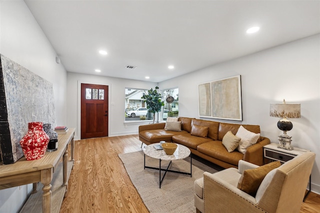 living room featuring light wood-type flooring