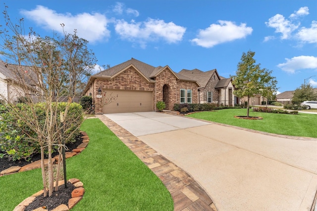 view of front of property with a garage and a front yard