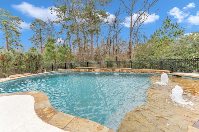 view of pool featuring pool water feature