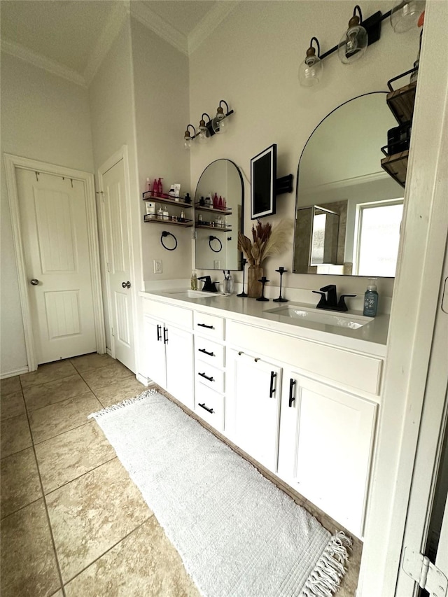 bathroom featuring crown molding and vanity