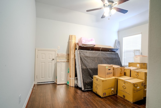 storage area featuring ceiling fan