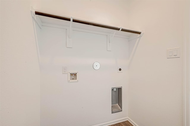 laundry room featuring washer hookup, wood-type flooring, and hookup for an electric dryer