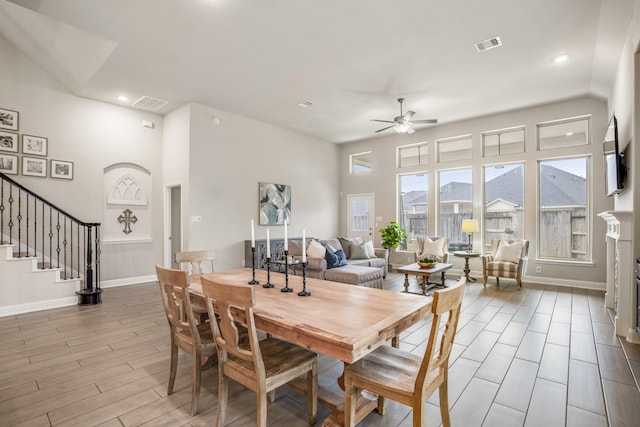 dining room featuring ceiling fan and light wood-type flooring