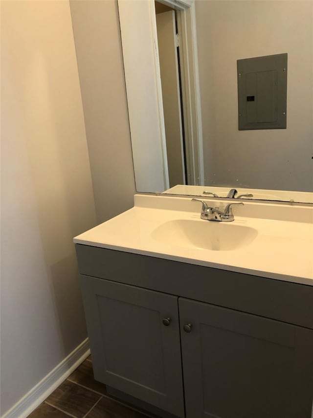 bathroom featuring vanity and electric panel