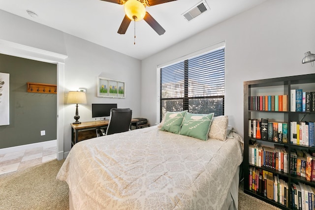 bedroom with carpet floors and ceiling fan