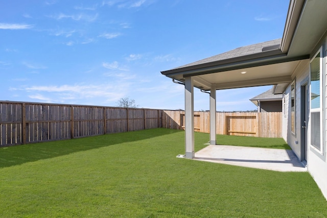 view of yard featuring a fenced backyard and a patio