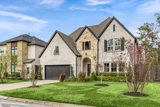 view of front of property featuring a garage and a front yard