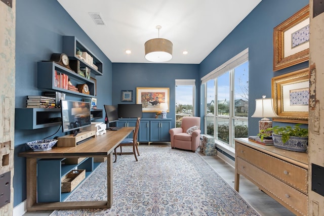 office space featuring light wood-type flooring