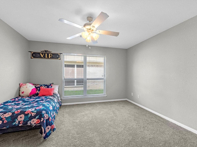 bedroom featuring carpet floors and ceiling fan