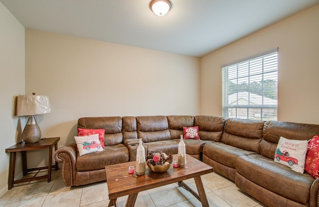 living room with light tile patterned floors