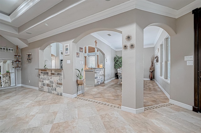 interior space featuring crown molding