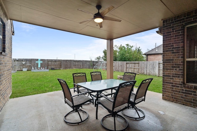 view of patio / terrace featuring ceiling fan