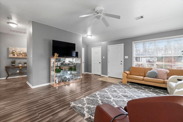 518 Lovers Ln, Dayton, TX 77535 - living room with lofted ceiling, wood-type flooring, and ceiling fan