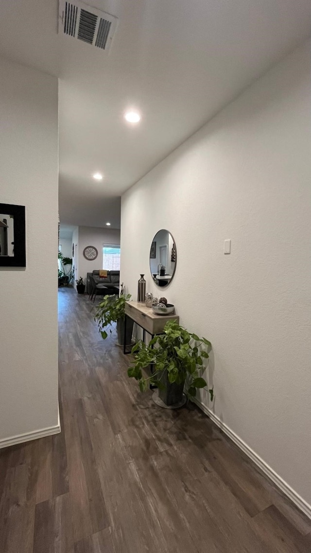 corridor featuring dark hardwood / wood-style flooring