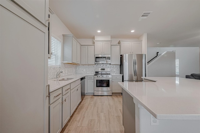 kitchen featuring white cabinetry, sink, backsplash, and appliances with stainless steel finishes