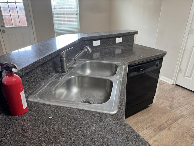 kitchen featuring sink, light hardwood / wood-style floors, and black dishwasher