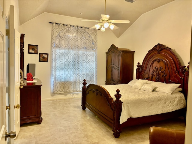 bedroom featuring vaulted ceiling and ceiling fan