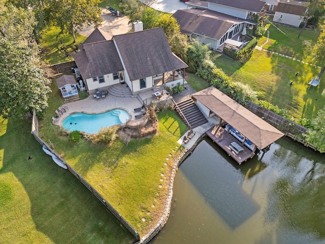 bird's eye view featuring a water view