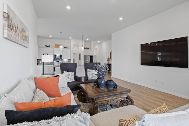 living room featuring light wood-type flooring