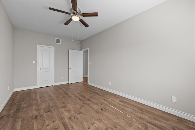 interior space featuring wood-type flooring and ceiling fan