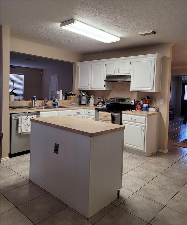 kitchen featuring white cabinetry, sink, kitchen peninsula, and appliances with stainless steel finishes