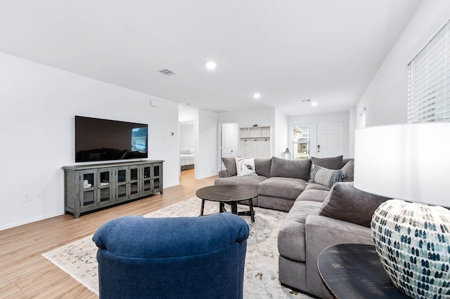 living room with wood-type flooring