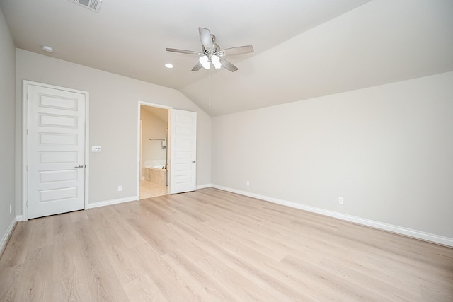 bonus room featuring ceiling fan, lofted ceiling, and light hardwood / wood-style floors