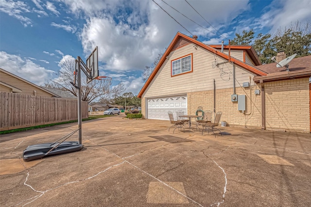 exterior space with a garage