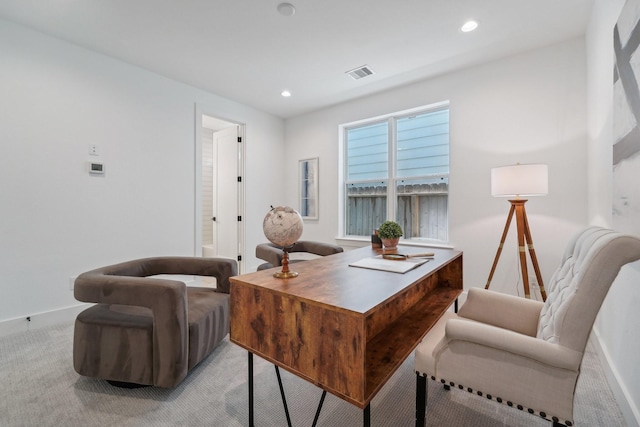 view of carpeted home office