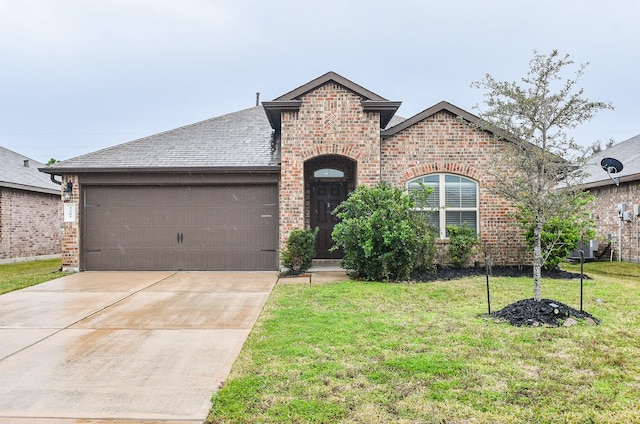 view of front facade with a garage and a front yard