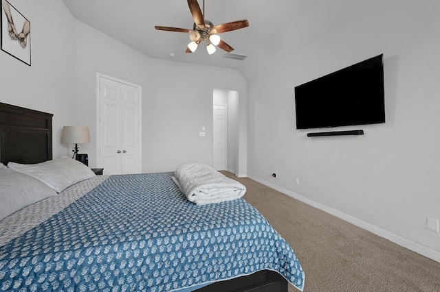 bedroom featuring carpet flooring and ceiling fan