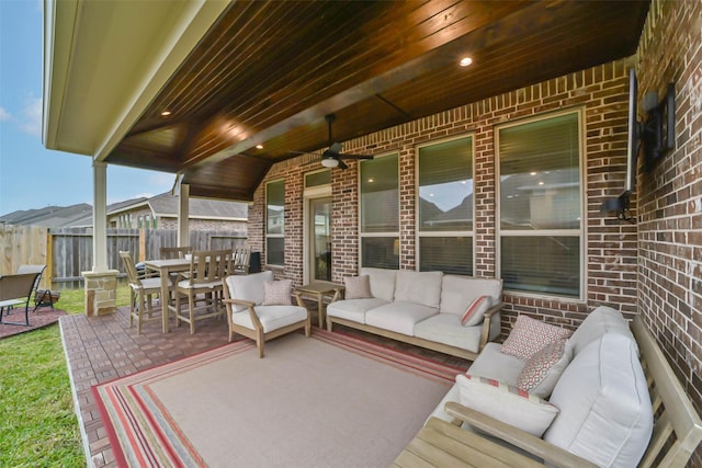 view of patio / terrace with an outdoor hangout area and ceiling fan