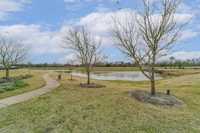 view of yard with a water view