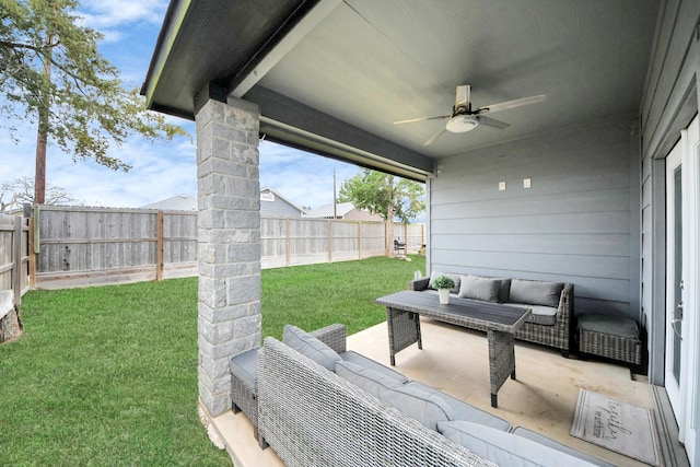 view of patio / terrace with an outdoor hangout area and ceiling fan