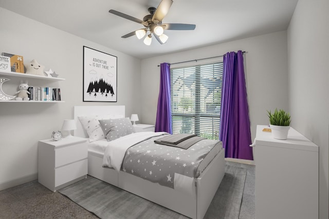 bedroom featuring carpet and ceiling fan