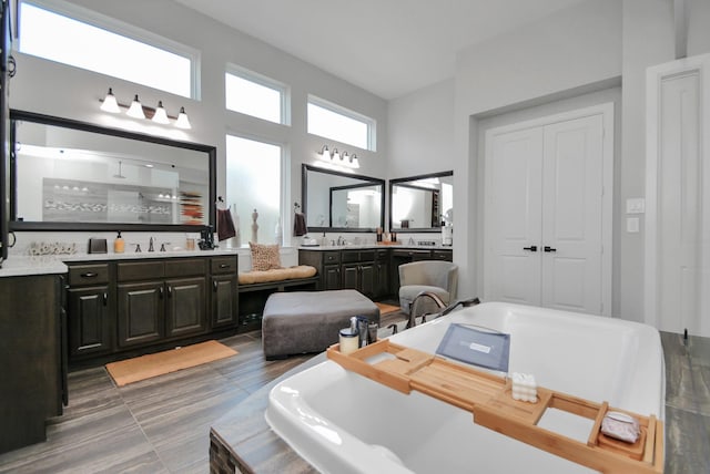 bathroom with vanity and a tub