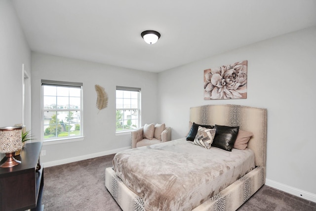 bedroom featuring dark carpet