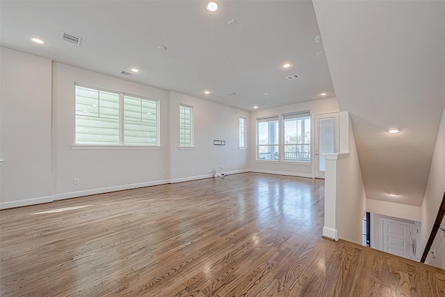 unfurnished living room with light hardwood / wood-style flooring