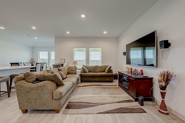 living room with light wood-type flooring