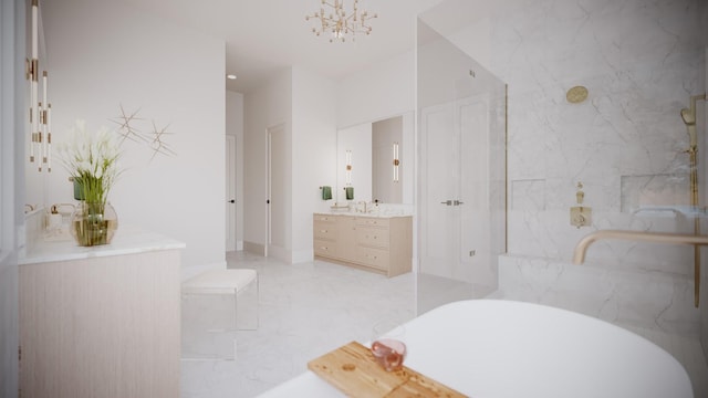 bathroom with vanity and a bath