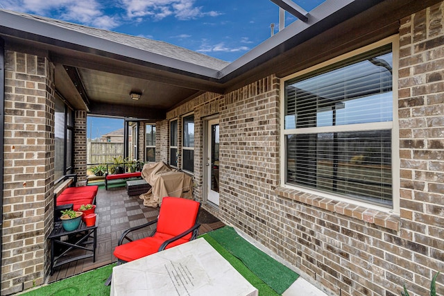 view of patio / terrace with outdoor lounge area and a grill