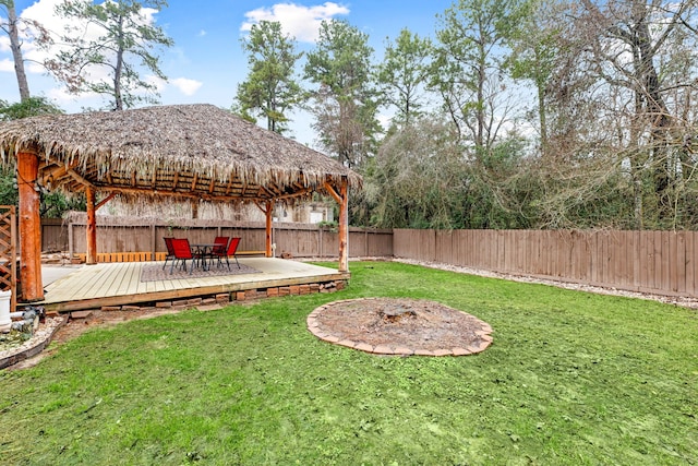 view of yard with a gazebo and a deck