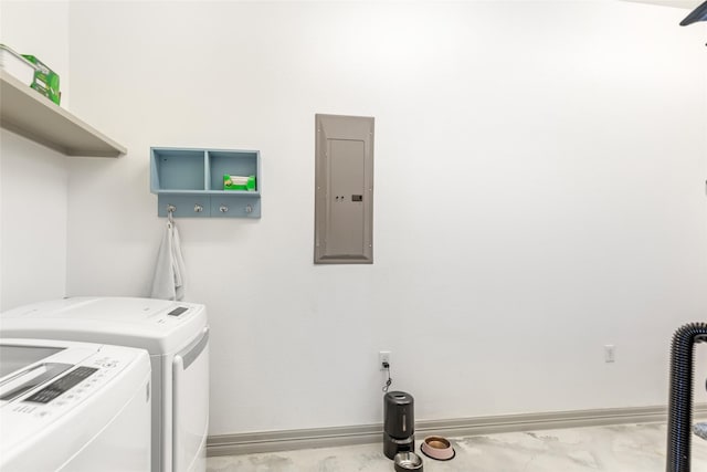 laundry area with independent washer and dryer and electric panel