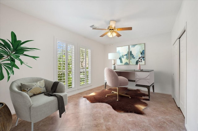 home office with ceiling fan