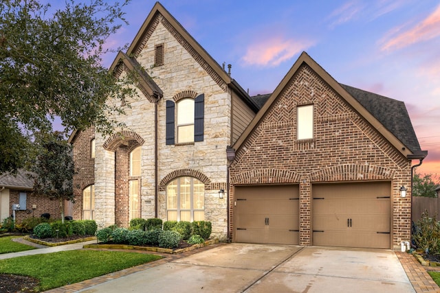 french provincial home with a garage