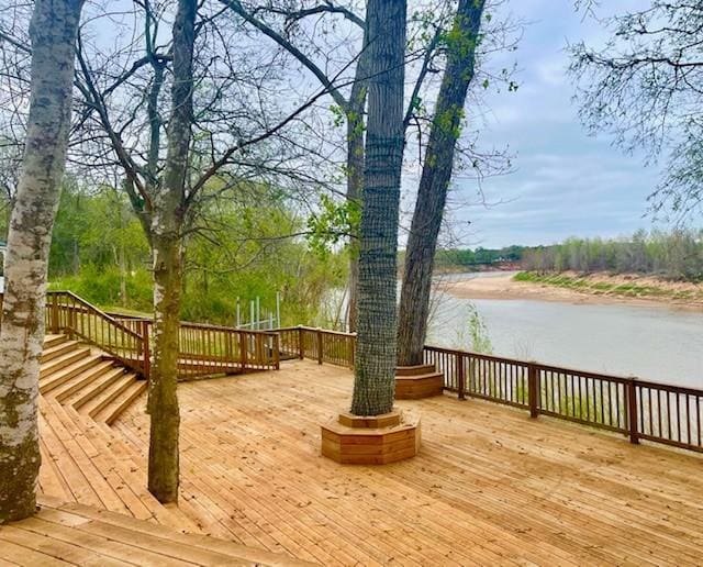 wooden terrace with a water view