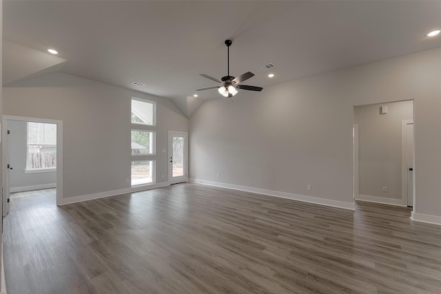 unfurnished room with visible vents, recessed lighting, and wood finished floors